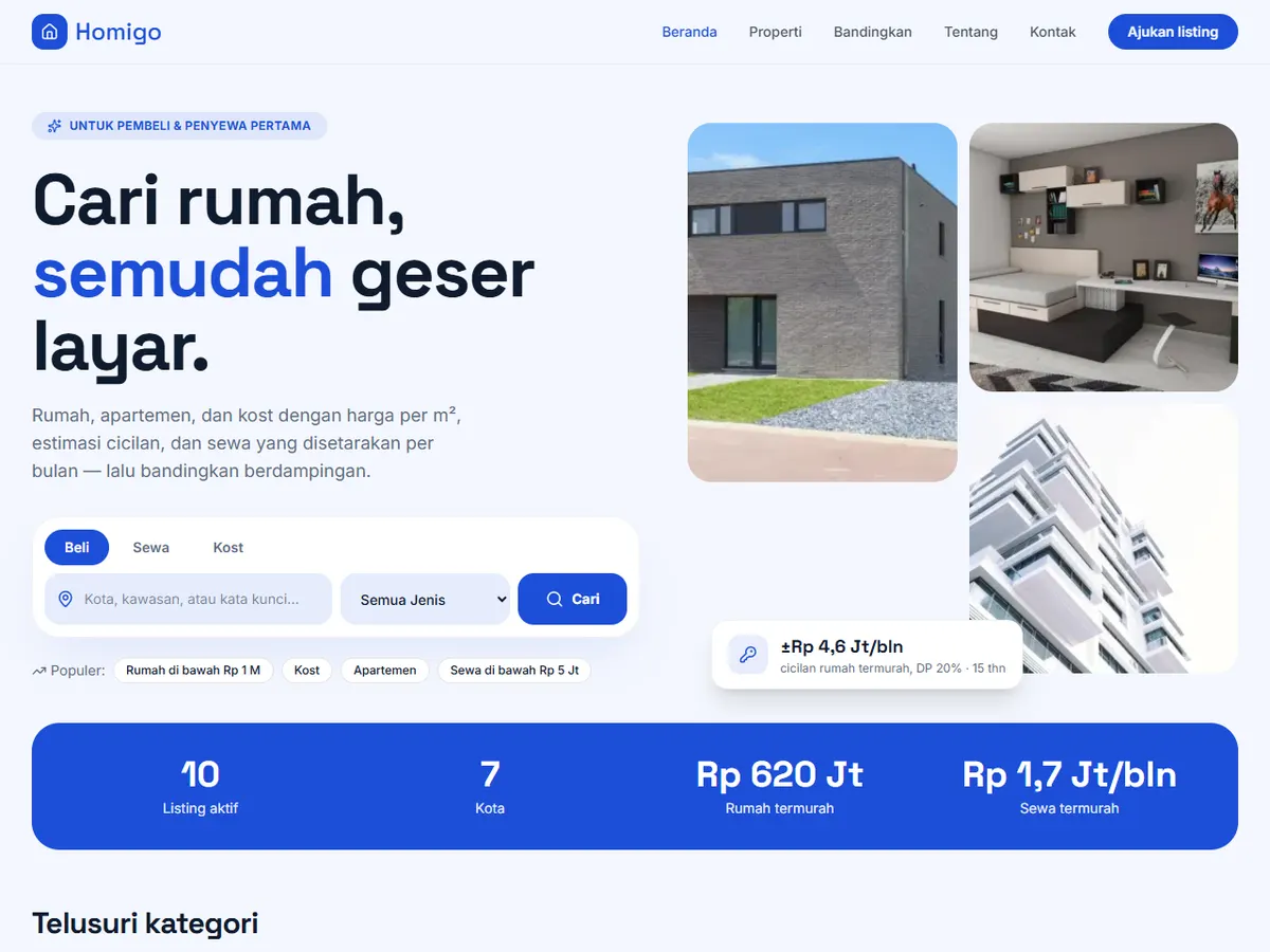 Screenshot of Homigo